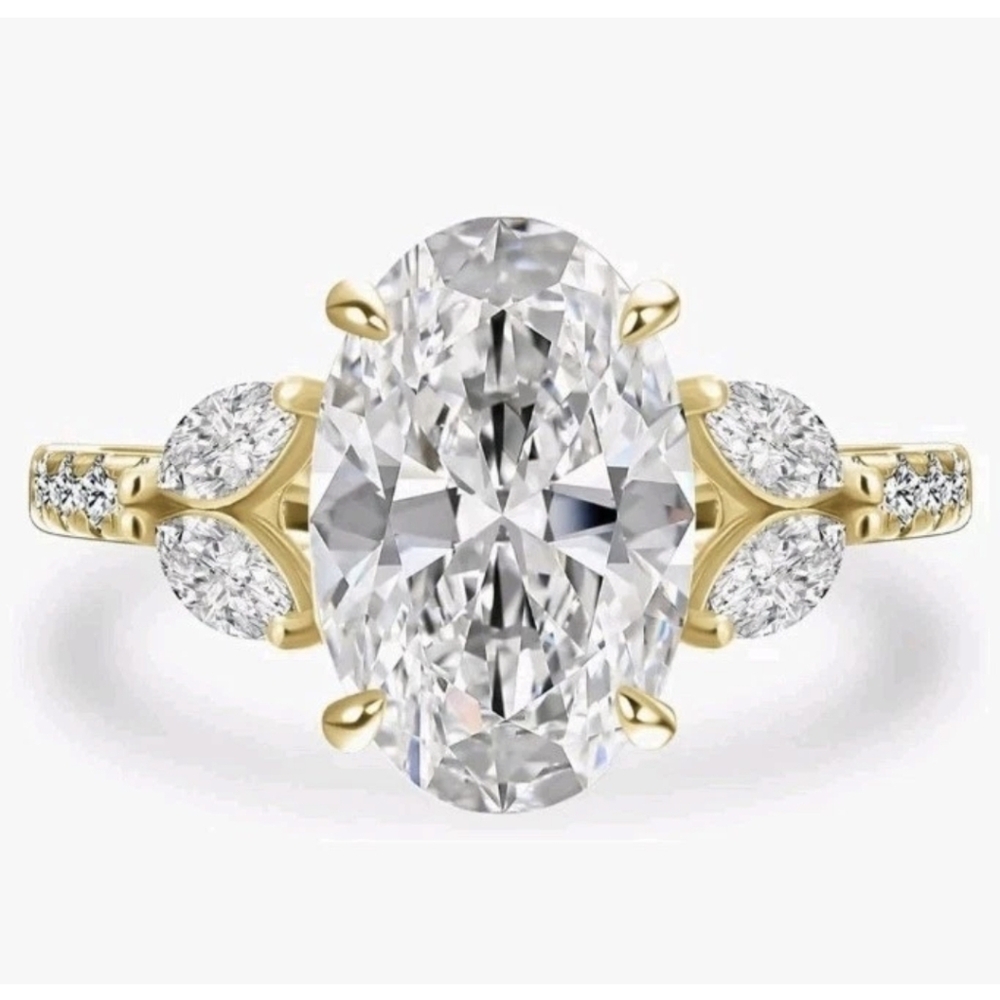 Maxine 3.5 Carat Oval Cut Cubic Zirconia Gold Plated 925 Engagement Ring, 4.5 - Picture 2 of 12